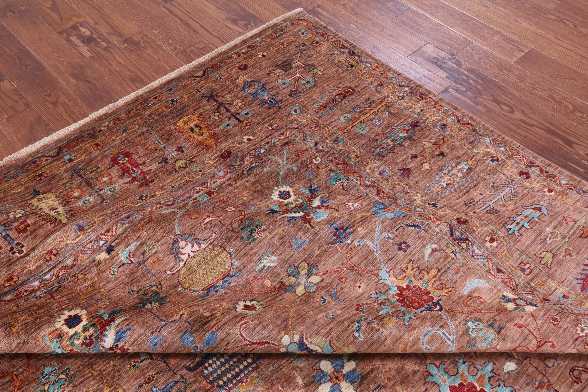 Brown Peshawar Hand Knotted Wool Rug - 9' 0" X 12' 0" - Golden Nile