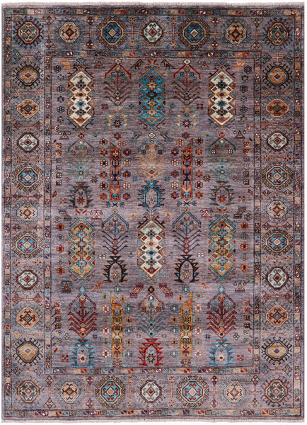 Grey Turkmen Ersari Hand Knotted Wool Rug - 5' 0" X 6' 9" - Golden Nile