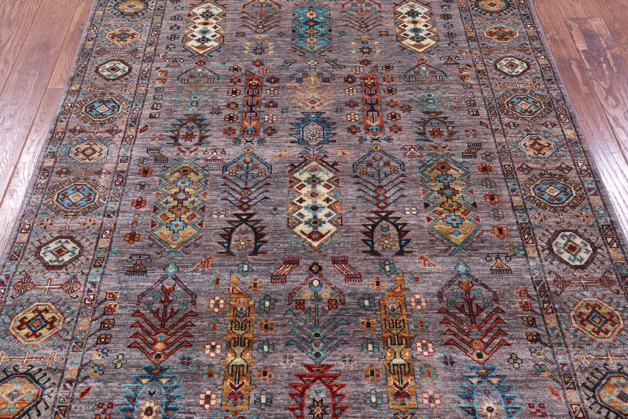 Grey Turkmen Ersari Hand Knotted Wool Rug - 5' 0" X 6' 9" - Golden Nile