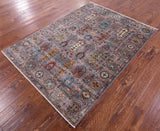 Grey Turkmen Ersari Hand Knotted Wool Rug - 5' 0" X 6' 9" - Golden Nile