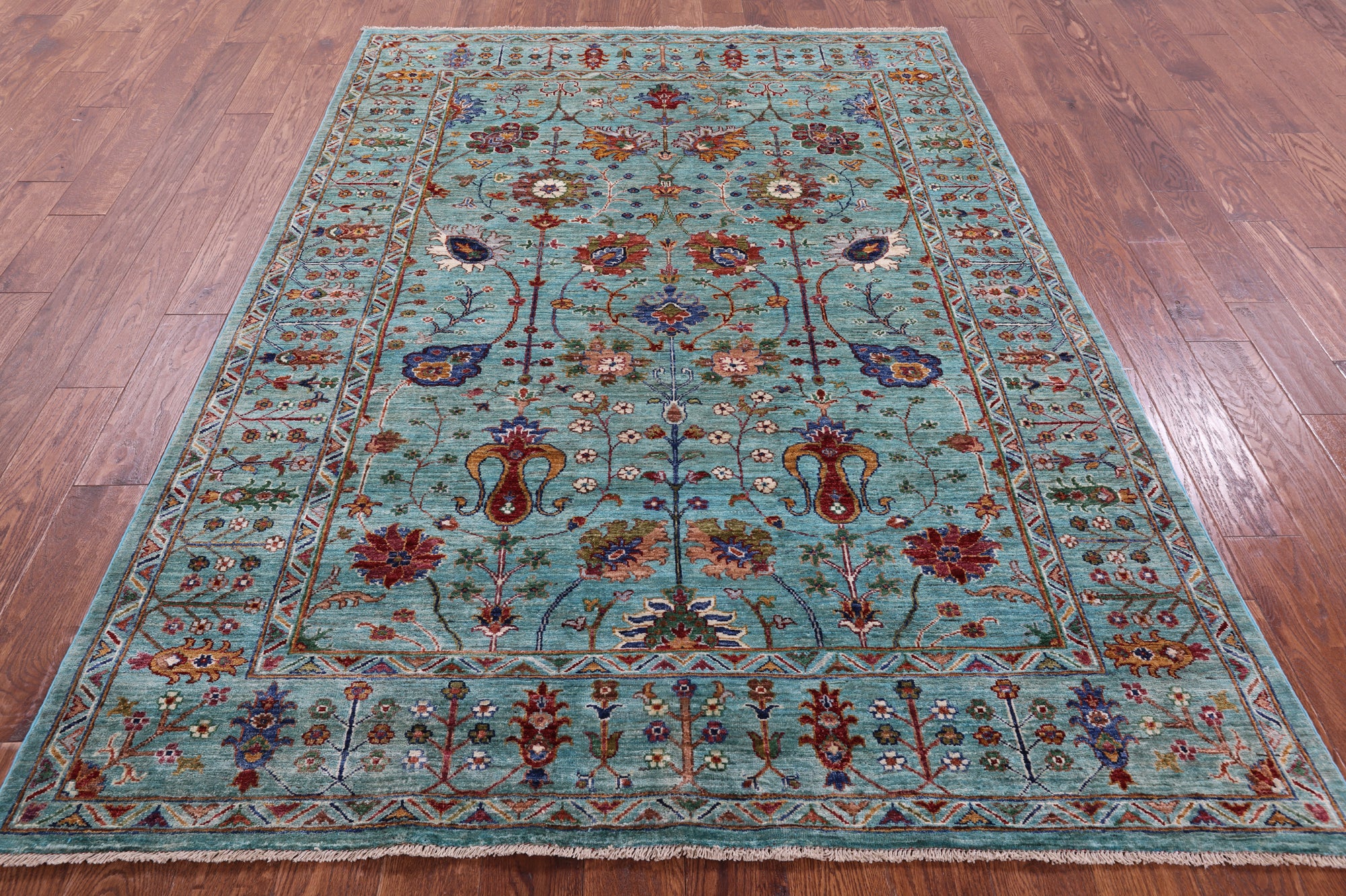 Blue Peshawar Hand Knotted Wool Rug - 5' 8" X 7' 10" - Golden Nile