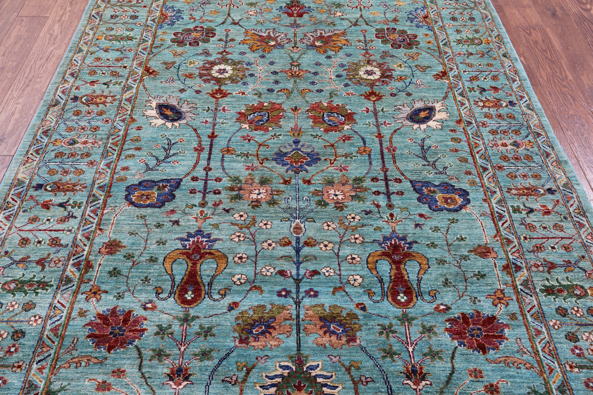 Blue Peshawar Hand Knotted Wool Rug - 5' 8" X 7' 10" - Golden Nile