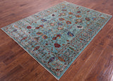 Blue Peshawar Hand Knotted Wool Rug - 5' 8" X 7' 10" - Golden Nile