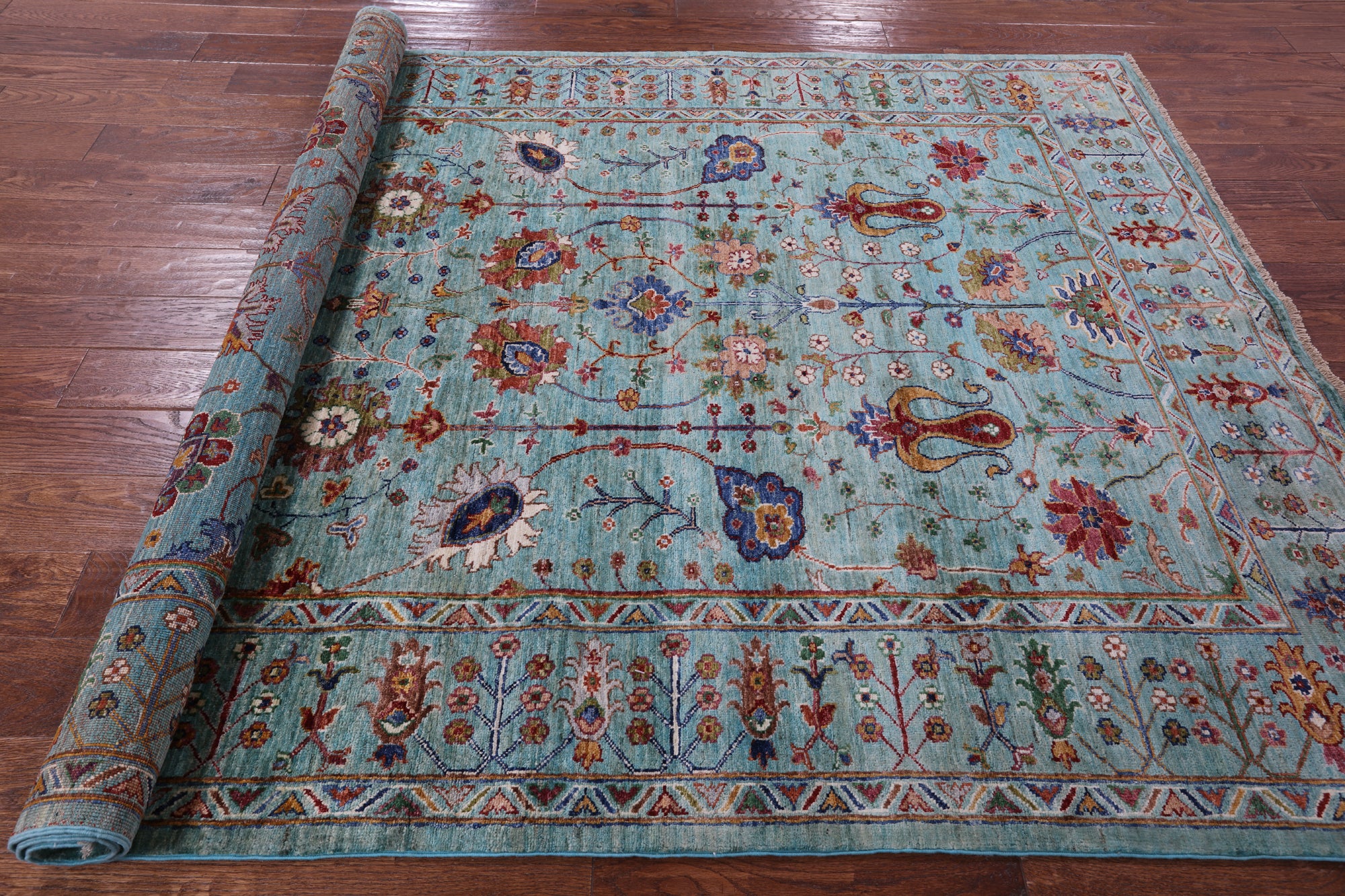 Blue Peshawar Hand Knotted Wool Rug - 5' 8" X 7' 10" - Golden Nile