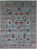 Blue Peshawar Hand Knotted Wool Rug - 5' 8" X 7' 10" - Golden Nile