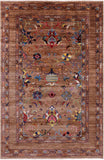 Peshawar Hand Knotted Wool Rug - 4' 0" X 5' 11" - Golden Nile