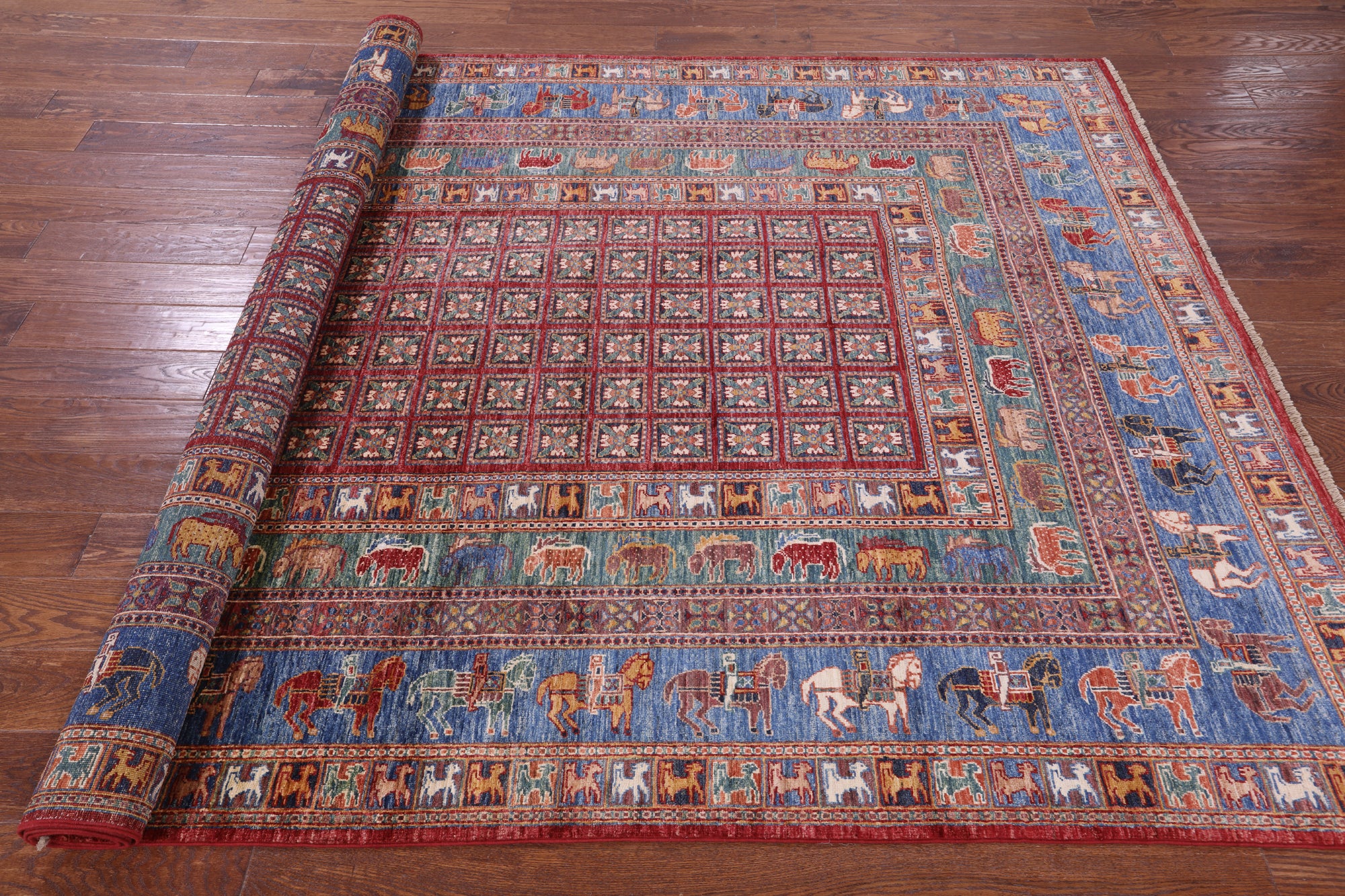 Antiqued Pazyryk Historical Design Hand Knotted Wool Rug - 6' 7" X 9' 8" - Golden Nile