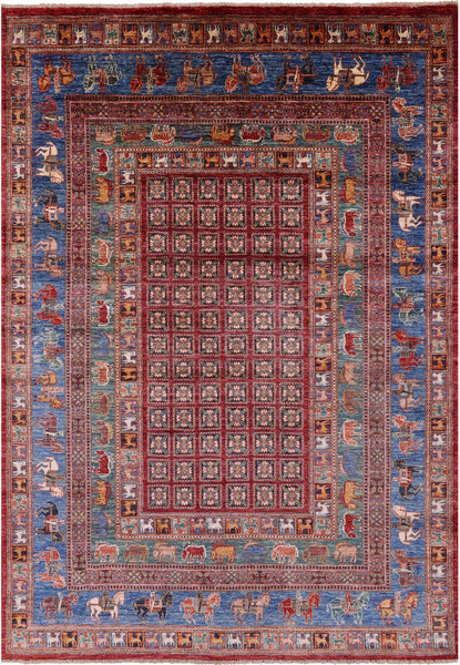Antiqued Pazyryk Historical Design Hand Knotted Wool Rug - 6' 7" X 9' 8" - Golden Nile