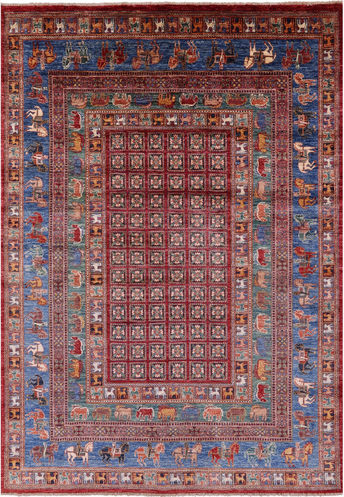 Antiqued Pazyryk Historical Design Hand Knotted Wool Rug - 6' 7" X 9' 8" - Golden Nile