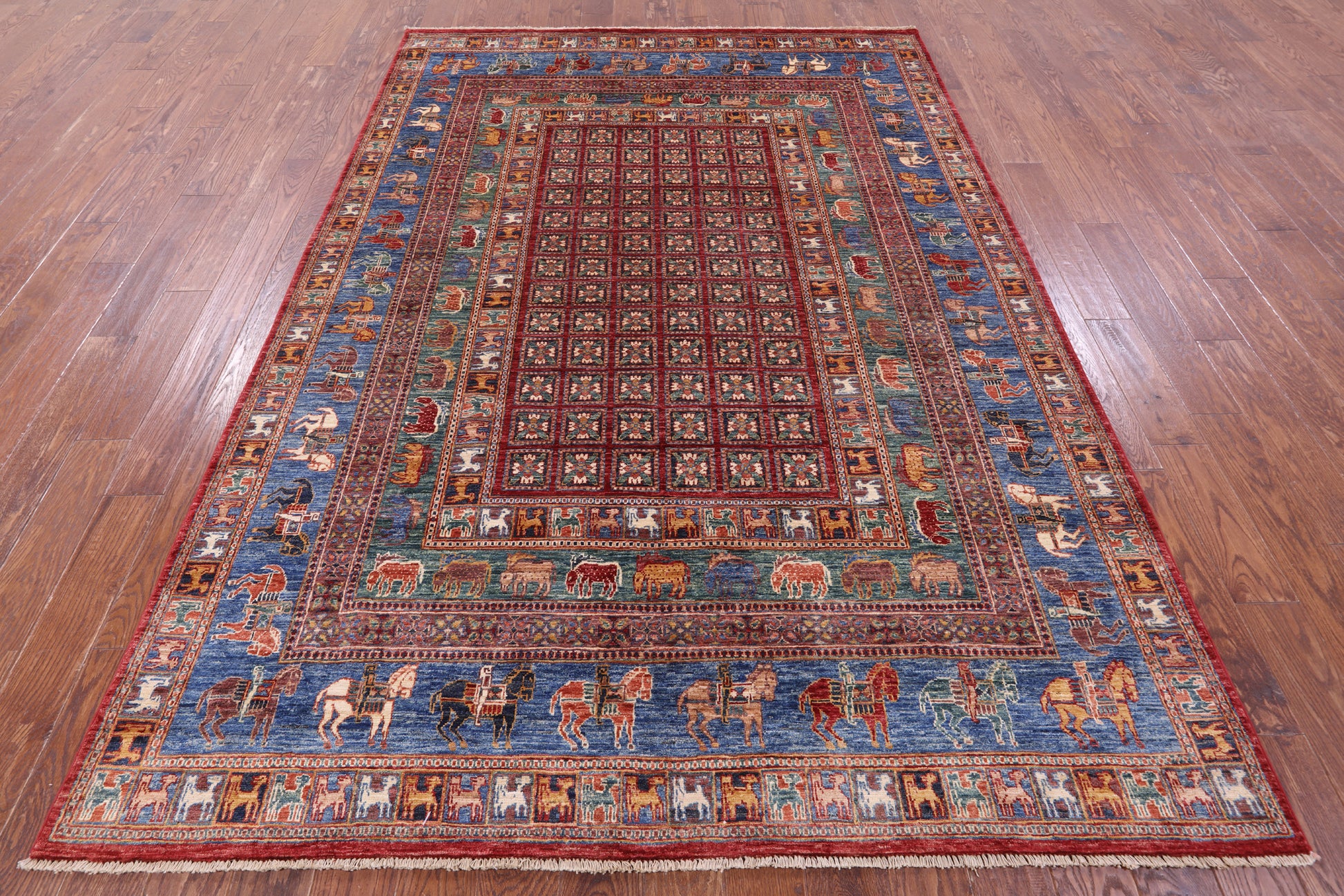 Antiqued Pazyryk Historical Design Hand Knotted Wool Rug - 6' 7" X 9' 8" - Golden Nile