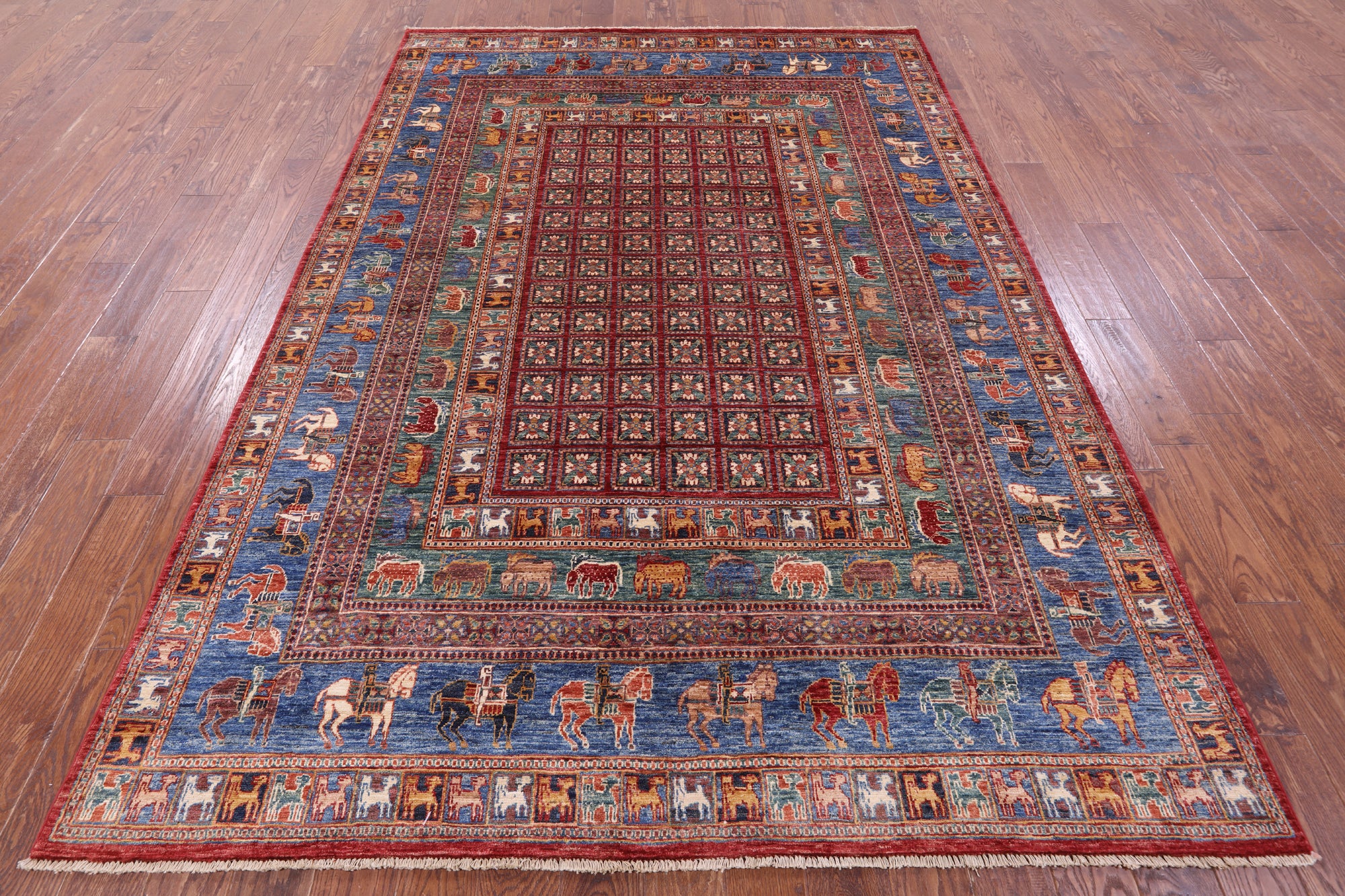 Antiqued Pazyryk Historical Design Hand Knotted Wool Rug - 6' 7" X 9' 8" - Golden Nile