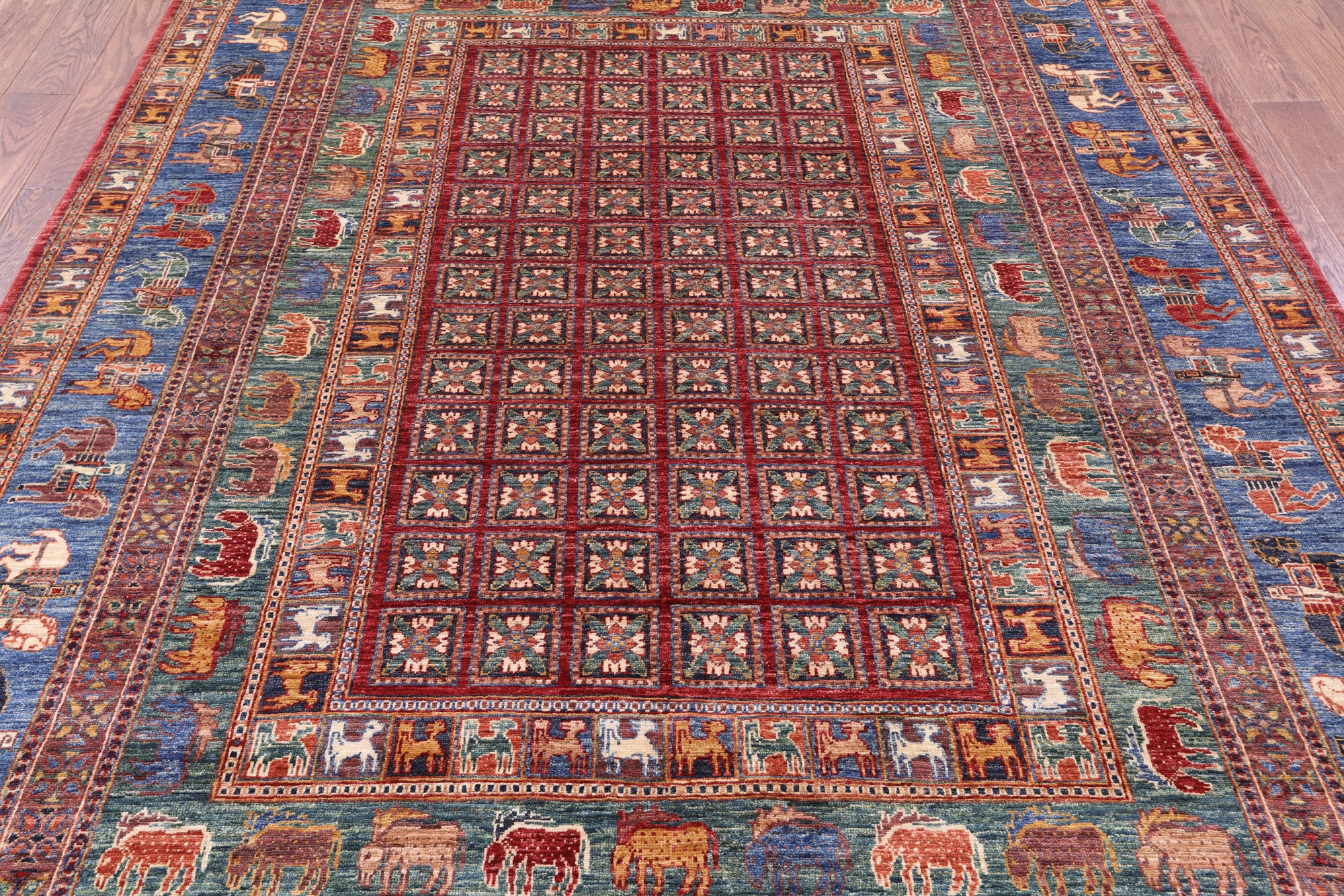 Antiqued Pazyryk Historical Design Hand Knotted Wool Rug - 6' 7" X 9' 8" - Golden Nile