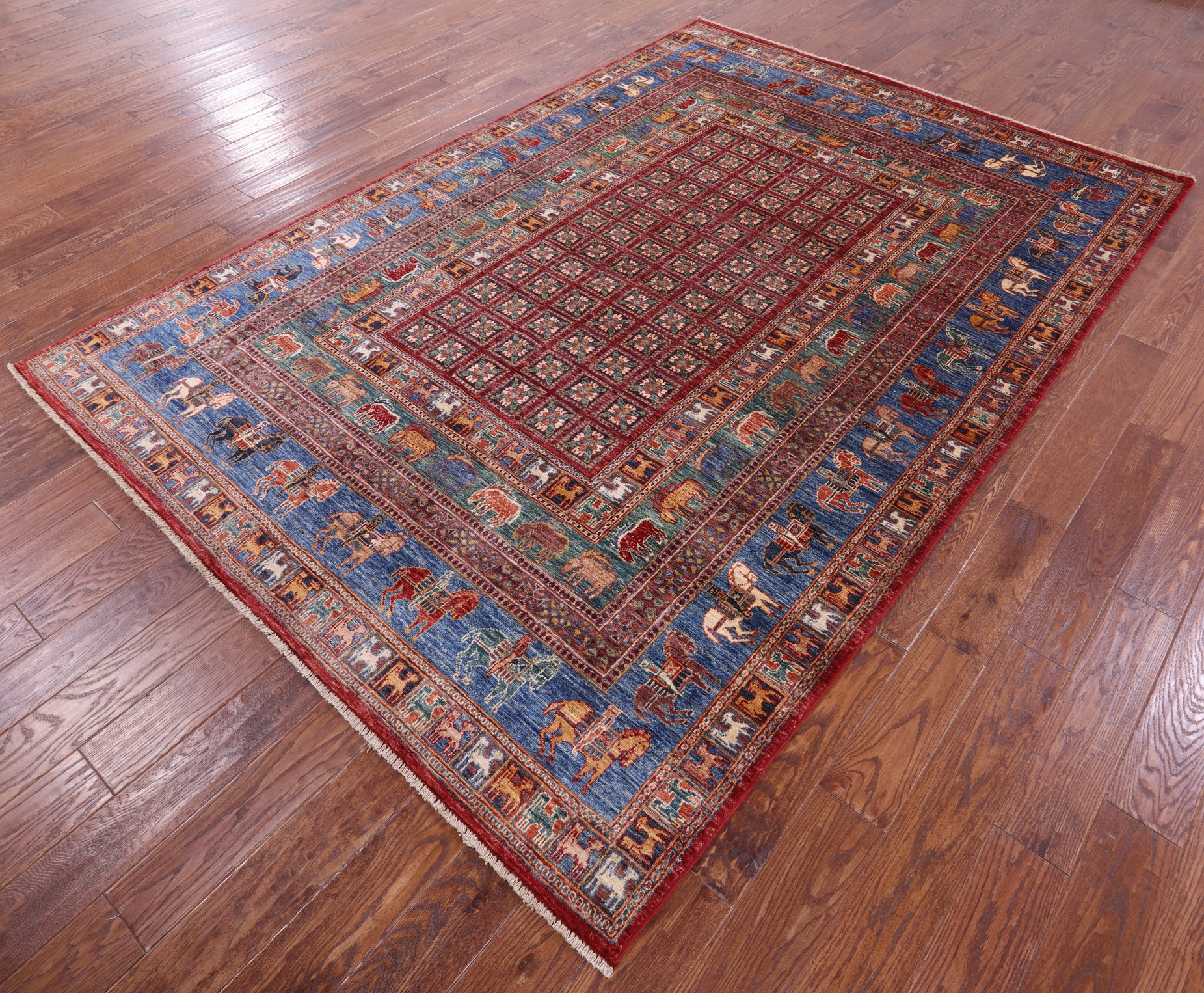 Antiqued Pazyryk Historical Design Hand Knotted Wool Rug - 6' 7" X 9' 8" - Golden Nile
