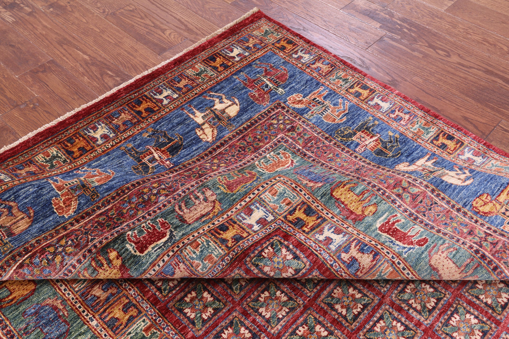 Antiqued Pazyryk Historical Design Hand Knotted Wool Rug - 6' 7" X 9' 8" - Golden Nile