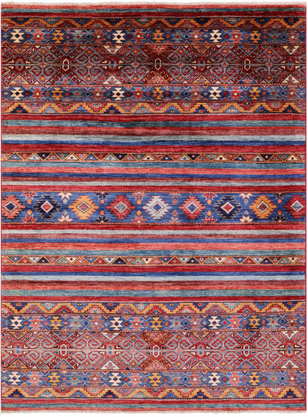 Khorjin Persian Gabbeh Hand Knotted Wool Rug - 4' 9" X 6' 5" - Golden Nile