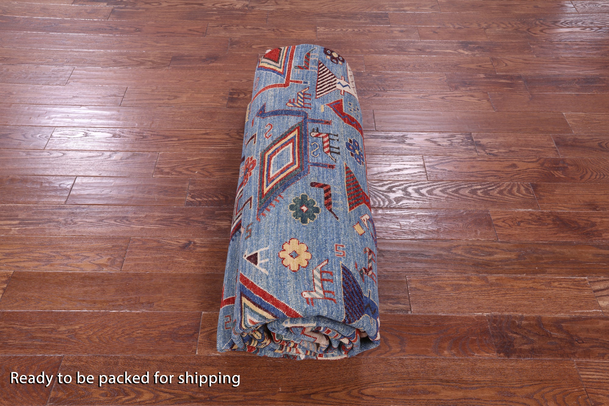 Blue Persian Fine Serapi Hand Knotted Wool Rug - 9' 10" X 14' 1" - Golden Nile