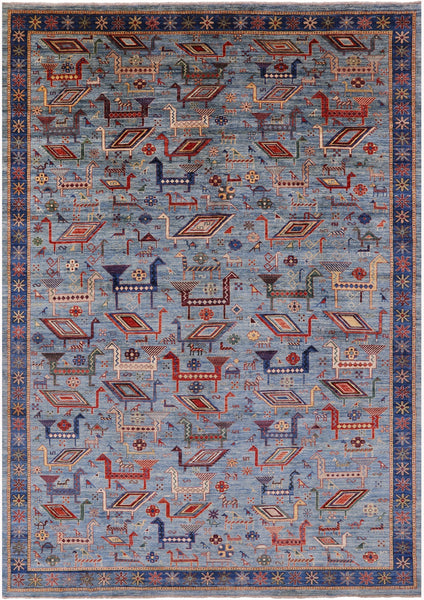 Blue Persian Fine Serapi Hand Knotted Wool Rug - 9' 10" X 14' 1" - Golden Nile