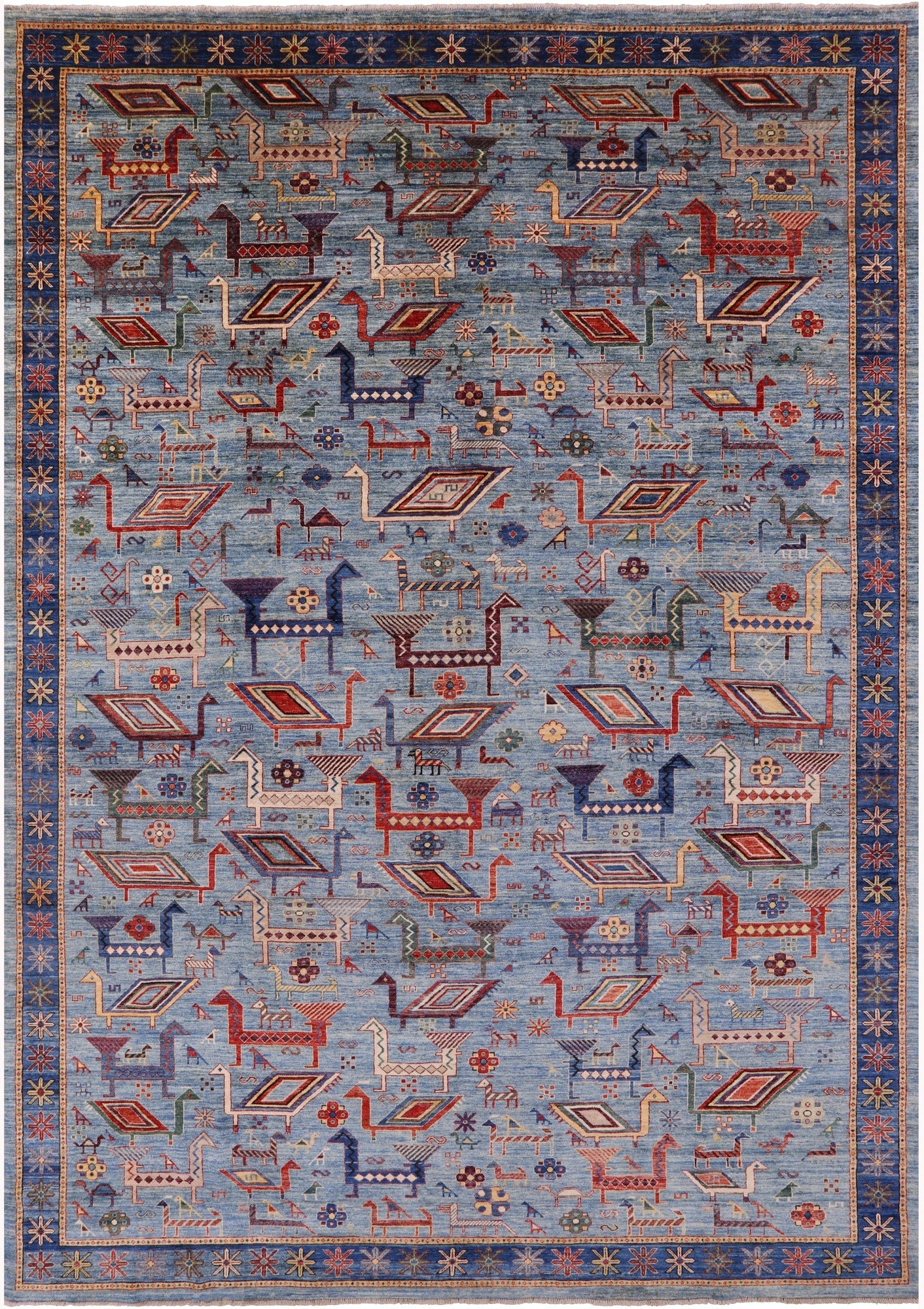 Blue Persian Fine Serapi Hand Knotted Wool Rug - 9' 10" X 14' 1" - Golden Nile