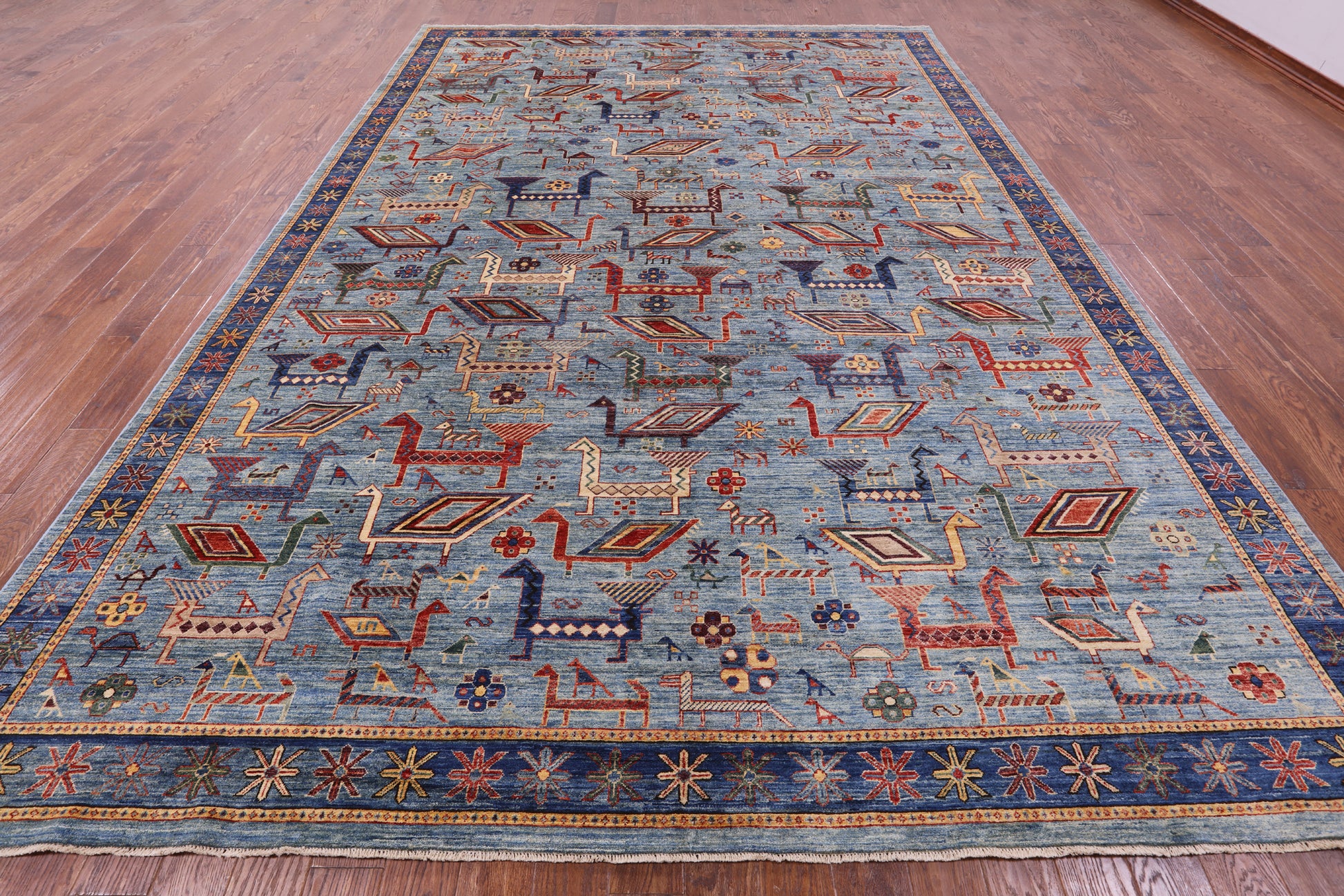 Blue Persian Fine Serapi Hand Knotted Wool Rug - 9' 10" X 14' 1" - Golden Nile