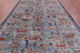 Blue Persian Fine Serapi Hand Knotted Wool Rug - 9' 10" X 14' 1" - Golden Nile