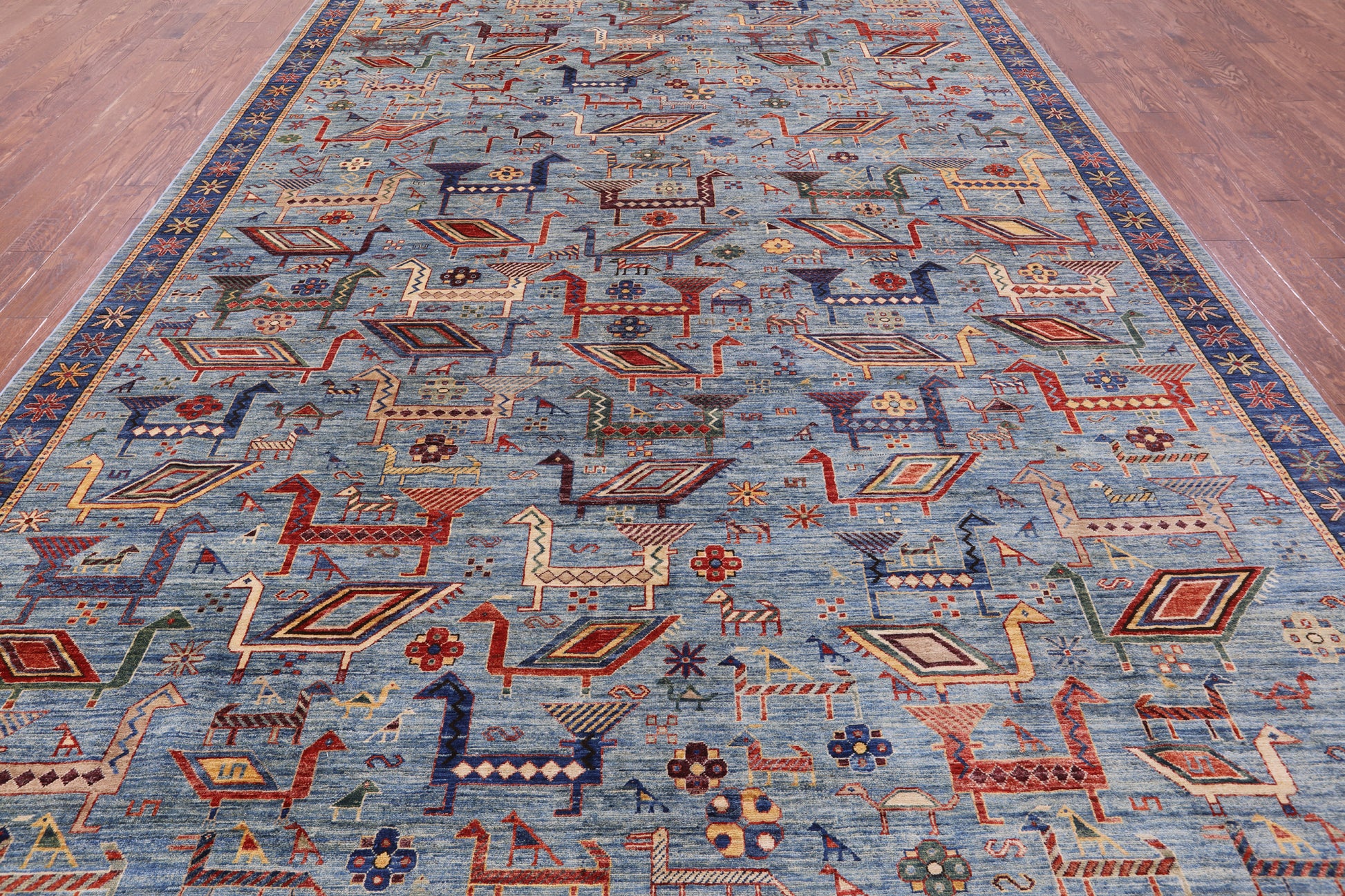 Blue Persian Fine Serapi Hand Knotted Wool Rug - 9' 10" X 14' 1" - Golden Nile