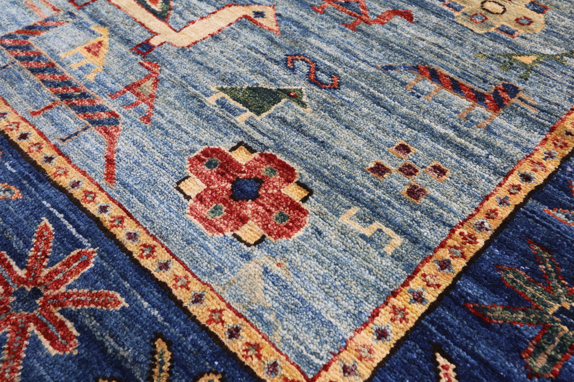 Blue Persian Fine Serapi Hand Knotted Wool Rug - 9' 10" X 14' 1" - Golden Nile