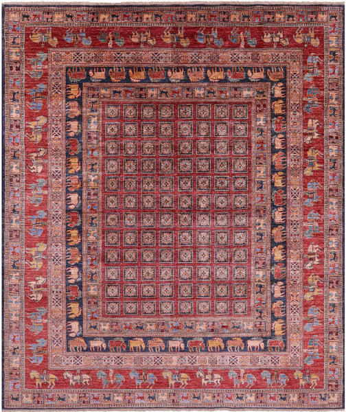 Antiqued Pazyryk Historical Design Hand Knotted Wool Rug - 8' 0" X 9' 7" - Golden Nile