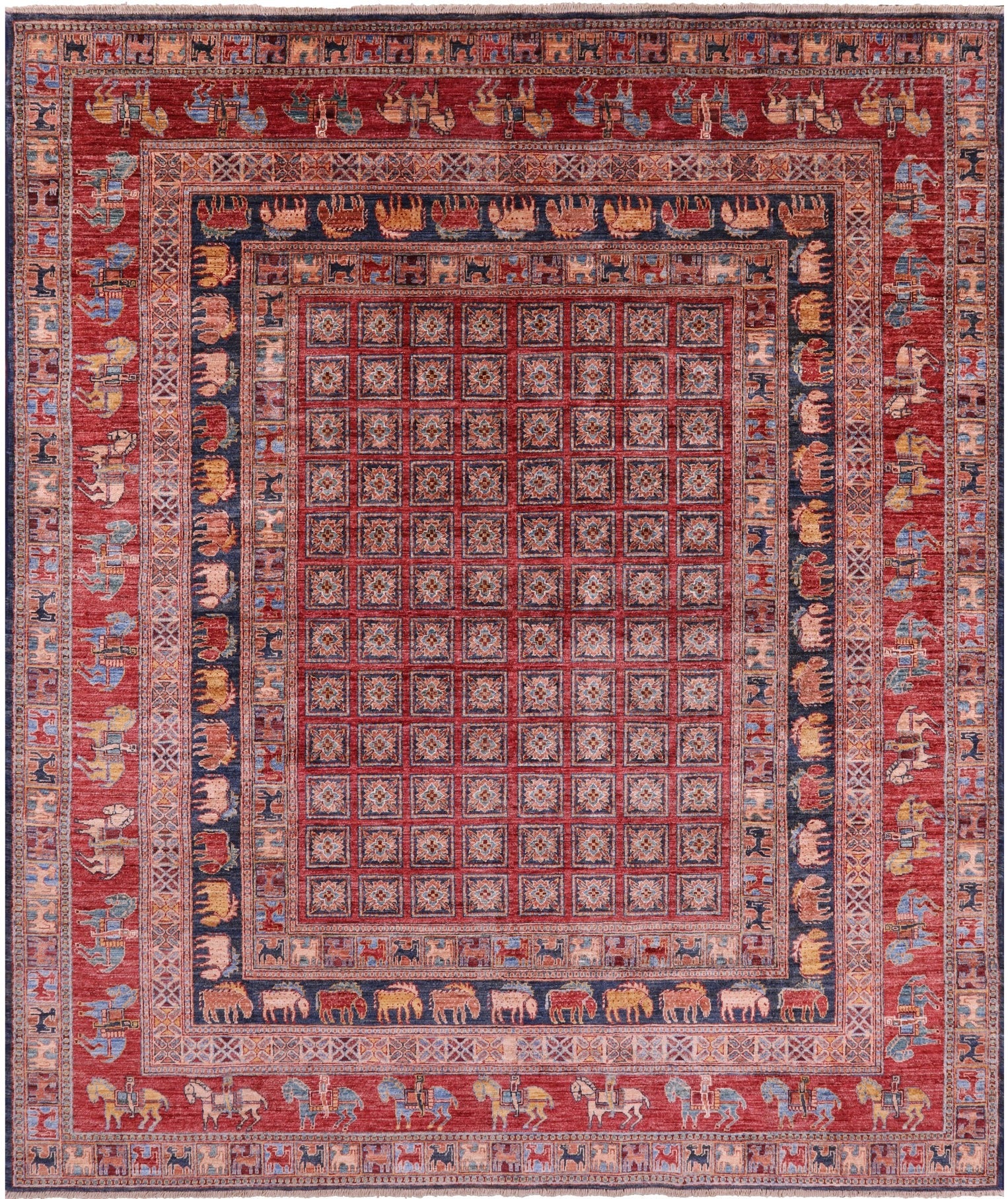 Antiqued Pazyryk Historical Design Hand Knotted Wool Rug - 8' 0" X 9' 7" - Golden Nile