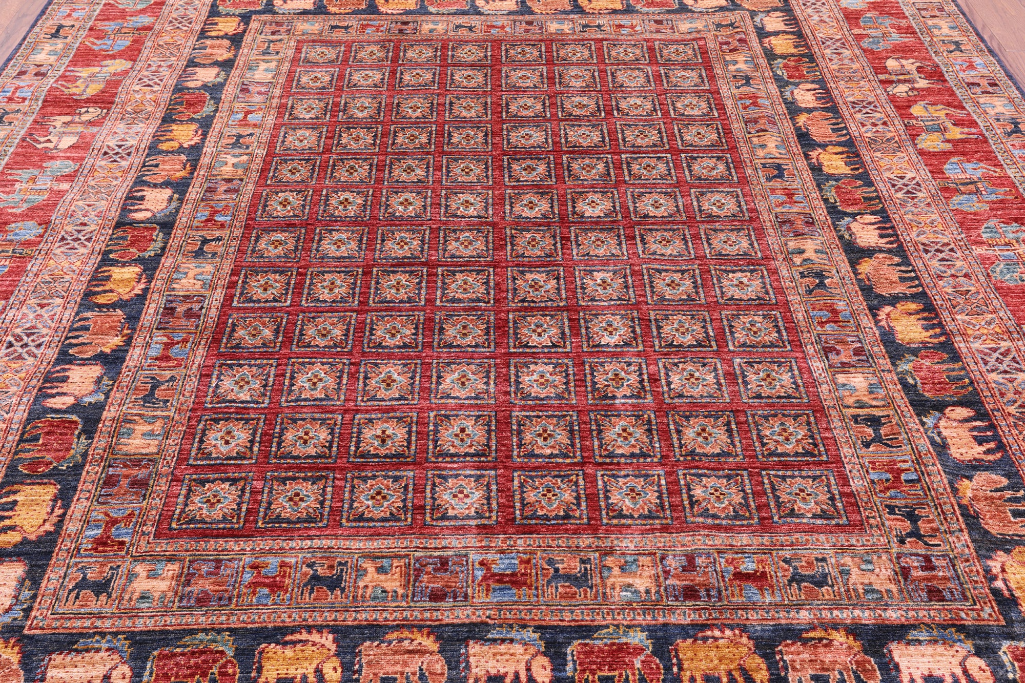Antiqued Pazyryk Historical Design Hand Knotted Wool Rug - 8' 0" X 9' 7" - Golden Nile