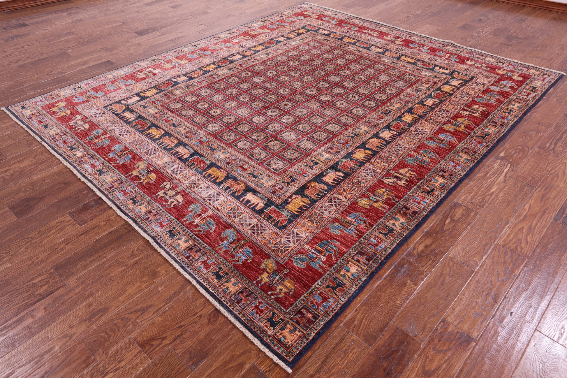 Antiqued Pazyryk Historical Design Hand Knotted Wool Rug - 8' 0" X 9' 7" - Golden Nile