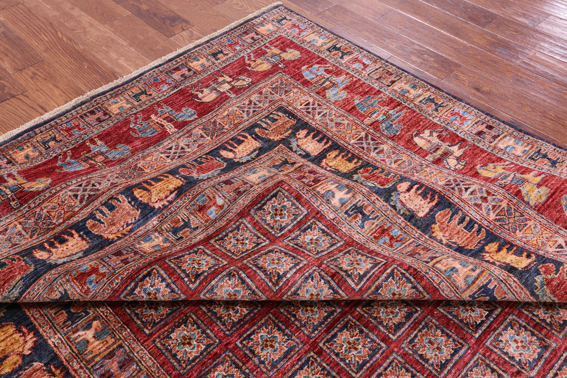 Antiqued Pazyryk Historical Design Hand Knotted Wool Rug - 8' 0" X 9' 7" - Golden Nile
