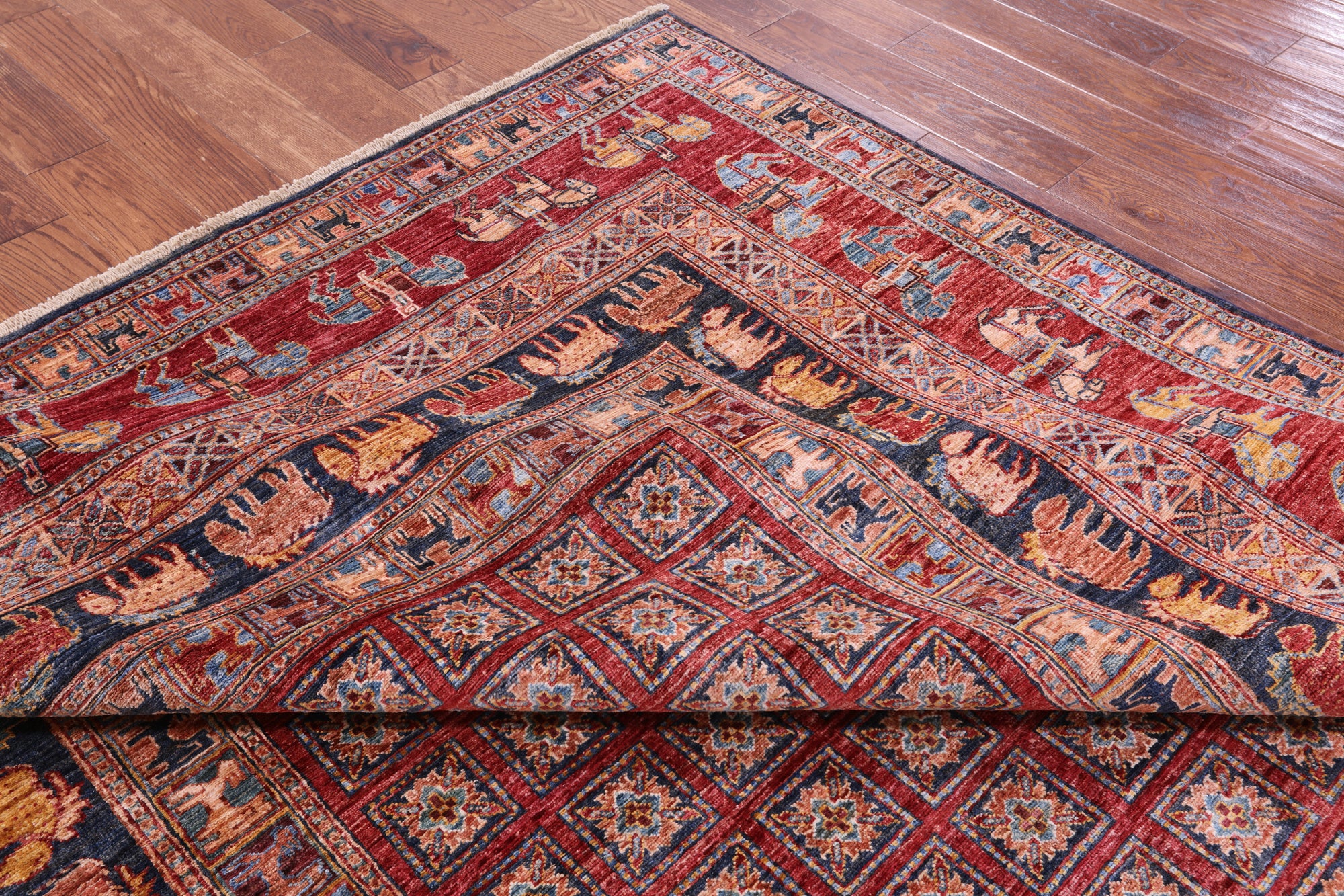 Antiqued Pazyryk Historical Design Hand Knotted Wool Rug - 8' 0" X 9' 7" - Golden Nile