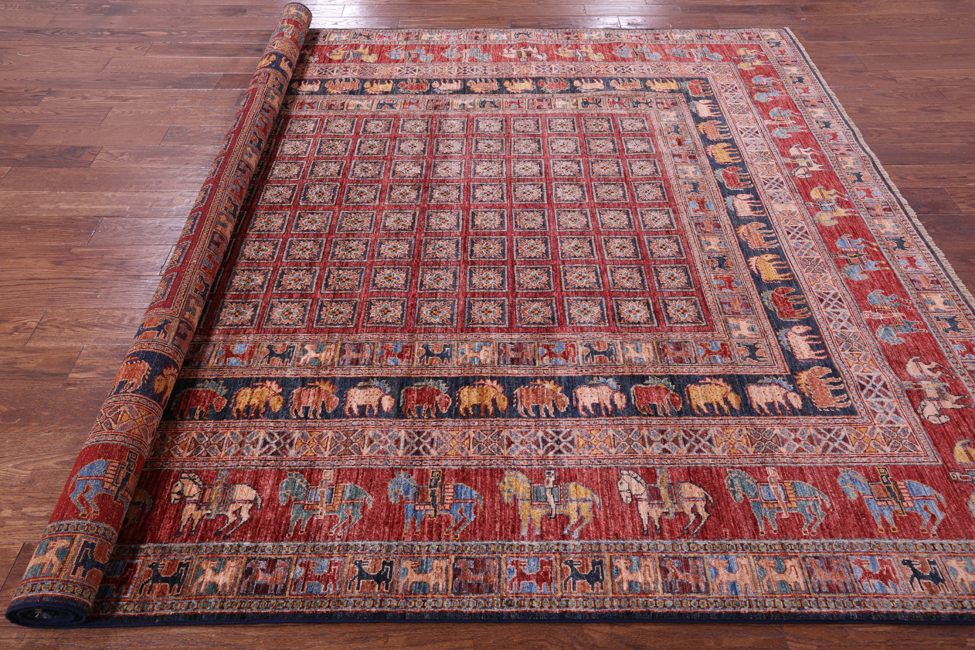 Antiqued Pazyryk Historical Design Hand Knotted Wool Rug - 8' 0" X 9' 7" - Golden Nile