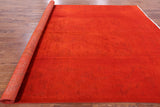 Red William Morris Full Pile Overdyed Hand Knotted Wool Rug - 8' 10" X 11' 10" - Golden Nile