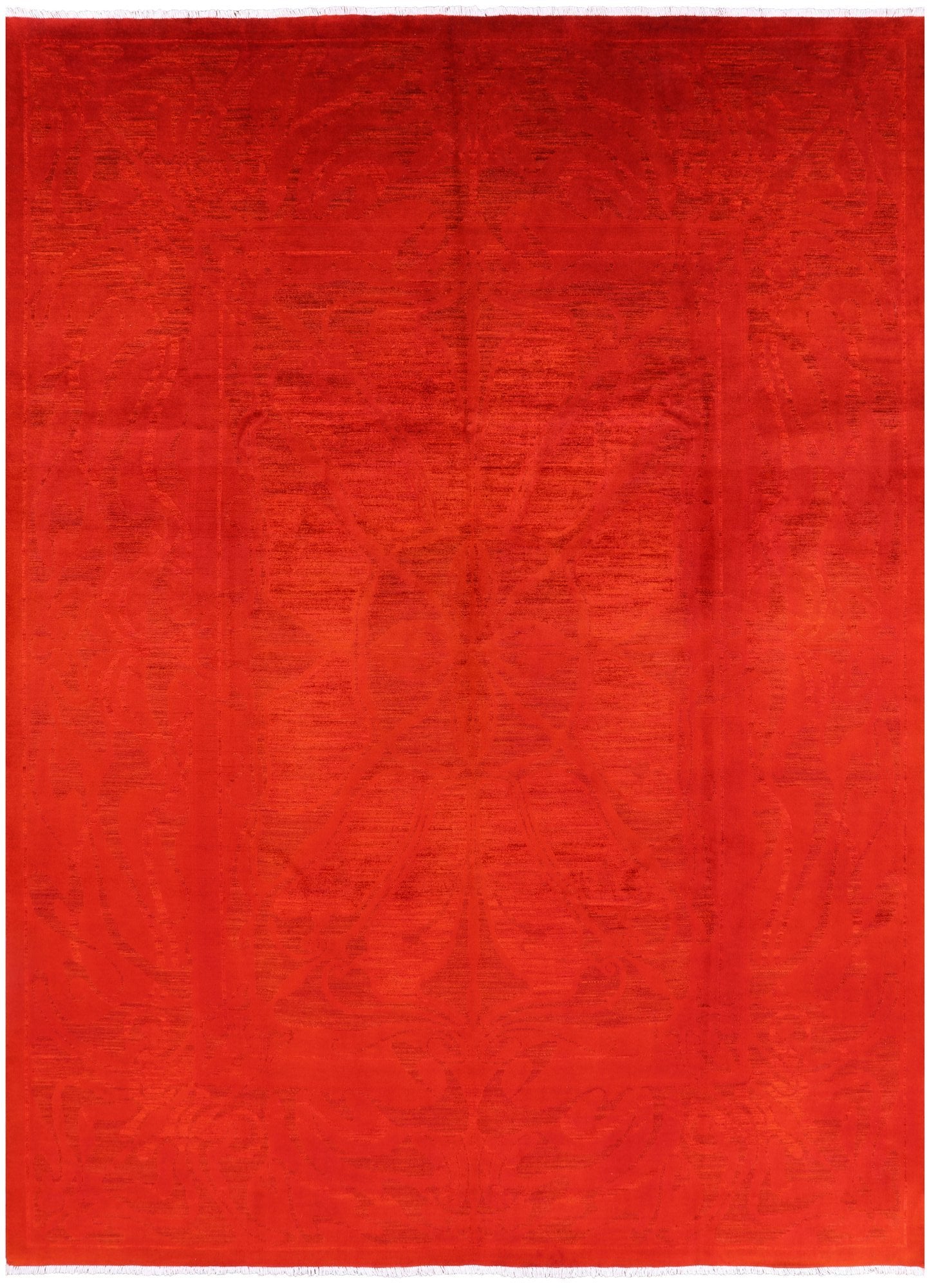 Red William Morris Full Pile Overdyed Hand Knotted Wool Rug - 8' 10" X 11' 10" - Golden Nile