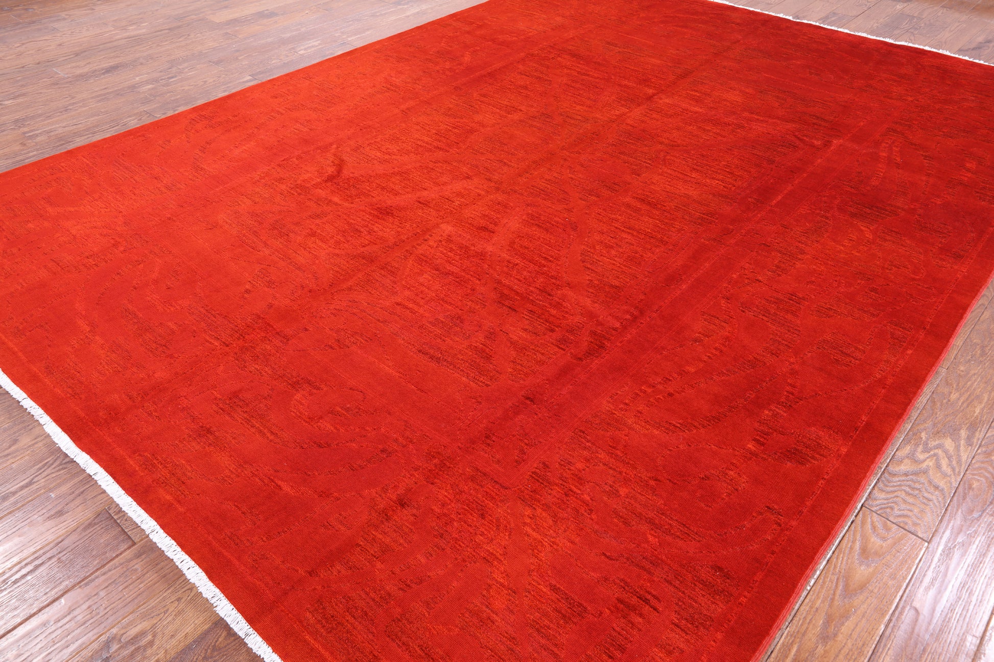 Red William Morris Full Pile Overdyed Hand Knotted Wool Rug - 8' 10" X 11' 10" - Golden Nile