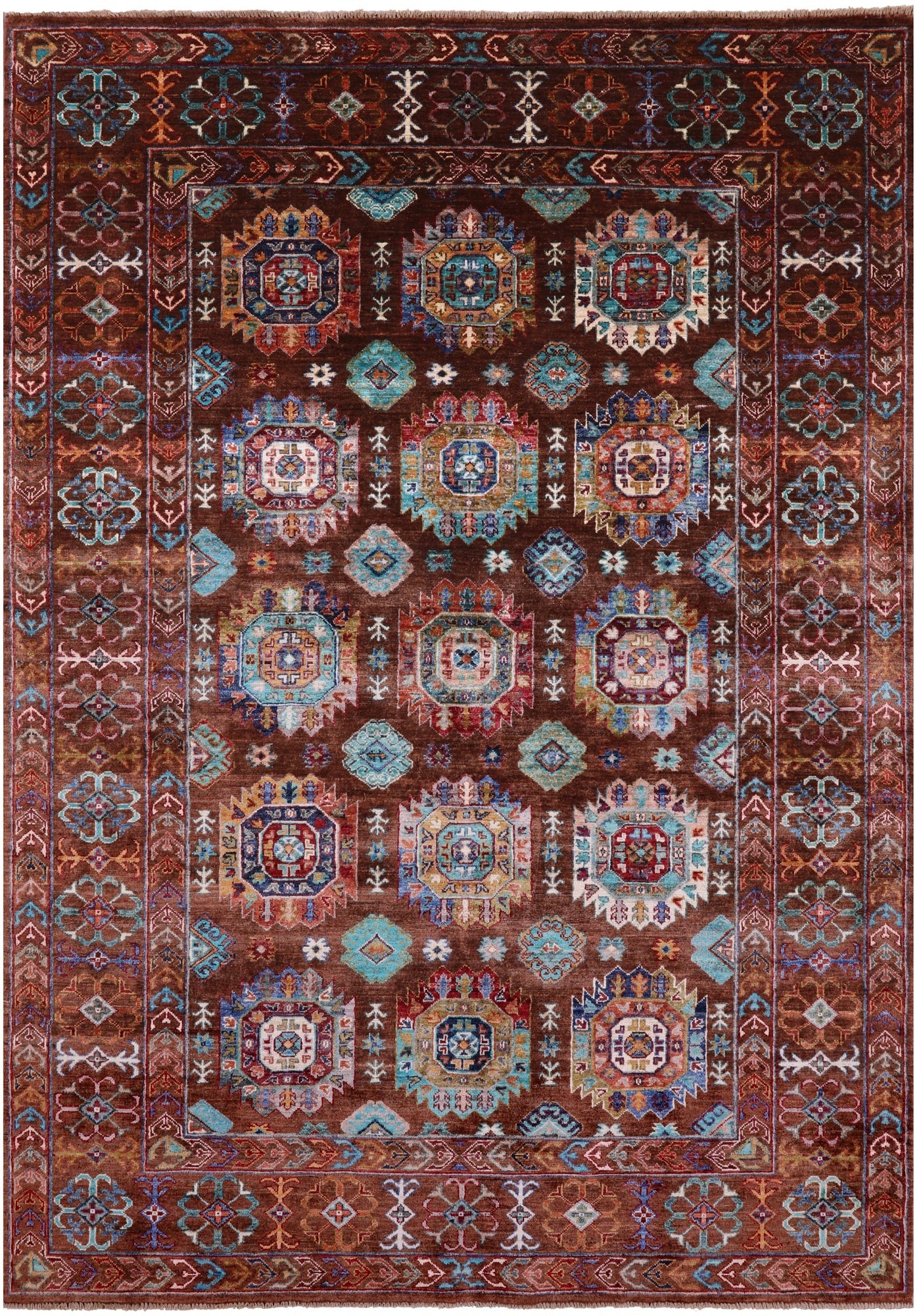 Brown Turkmen Ersari Hand Knotted Wool Rug - 5' 8" X 8' 2" - Golden Nile