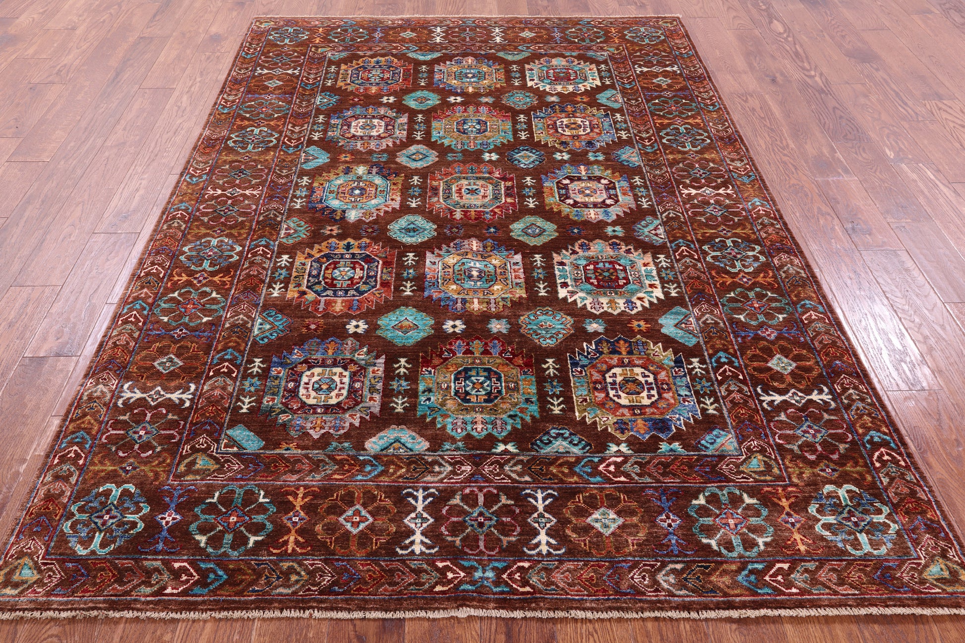 Brown Turkmen Ersari Hand Knotted Wool Rug - 5' 8" X 8' 2" - Golden Nile