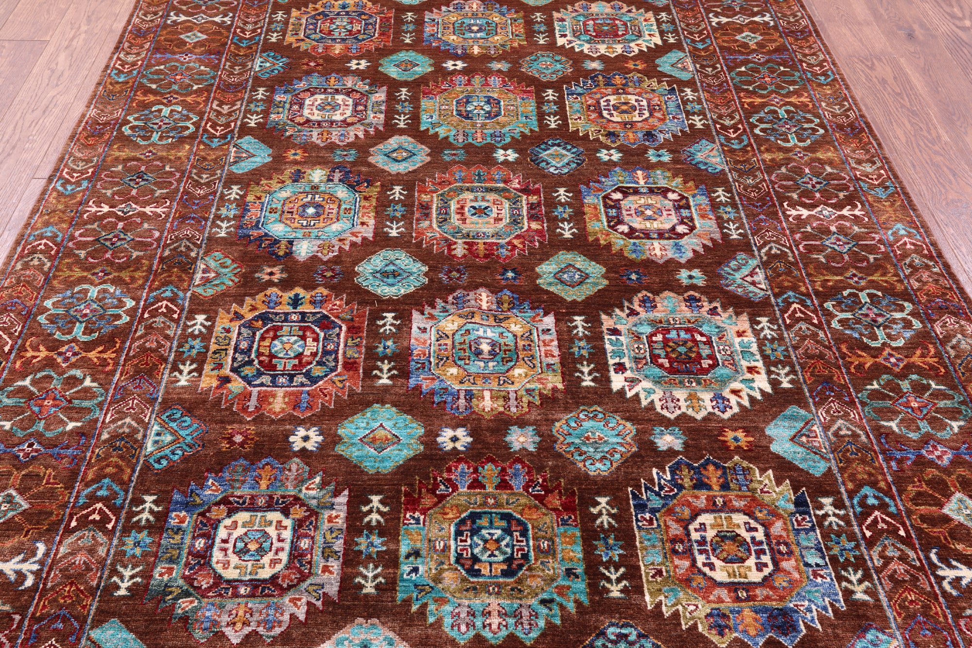Brown Turkmen Ersari Hand Knotted Wool Rug - 5' 8" X 8' 2" - Golden Nile