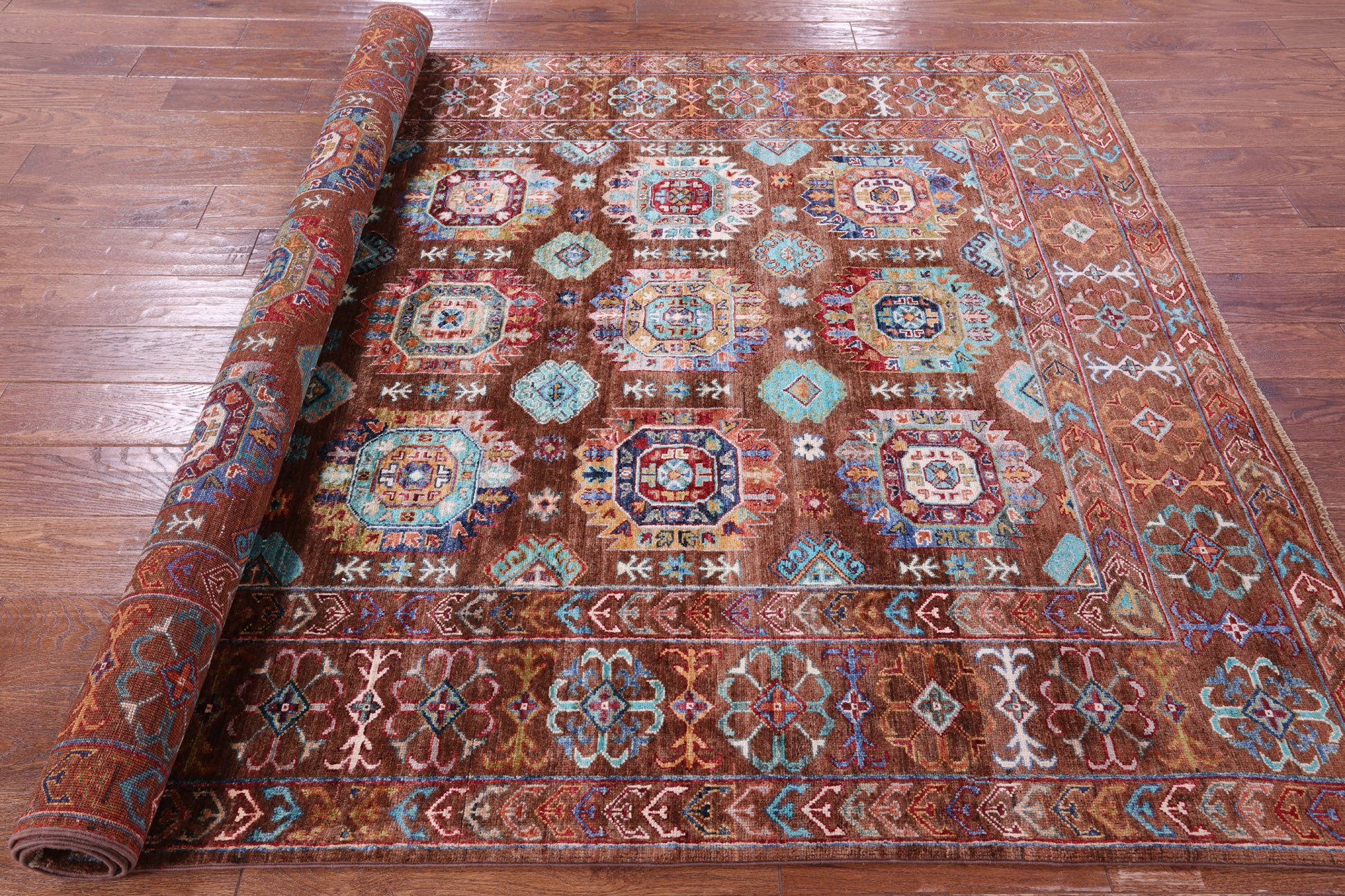 Brown Turkmen Ersari Hand Knotted Wool Rug - 5' 8" X 8' 2" - Golden Nile