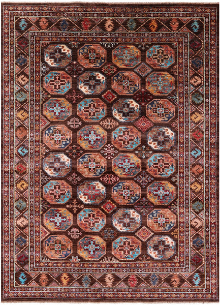 Brown Turkmen Ersari Hand Knotted Wool Rug - 5' 9" X 7' 10" - Golden Nile