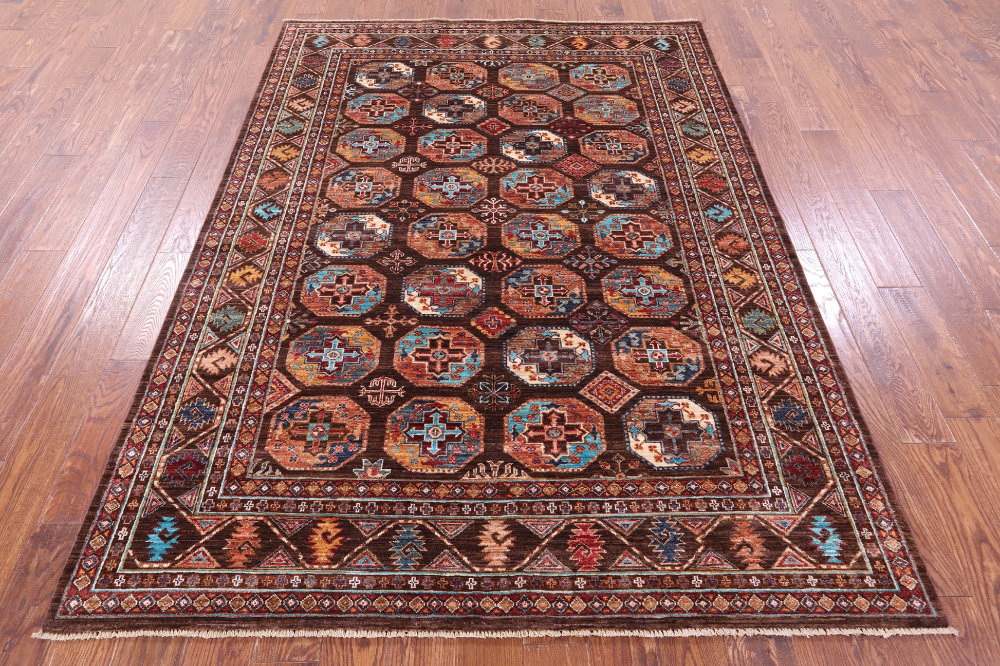 Brown Turkmen Ersari Hand Knotted Wool Rug - 5' 9" X 7' 10" - Golden Nile