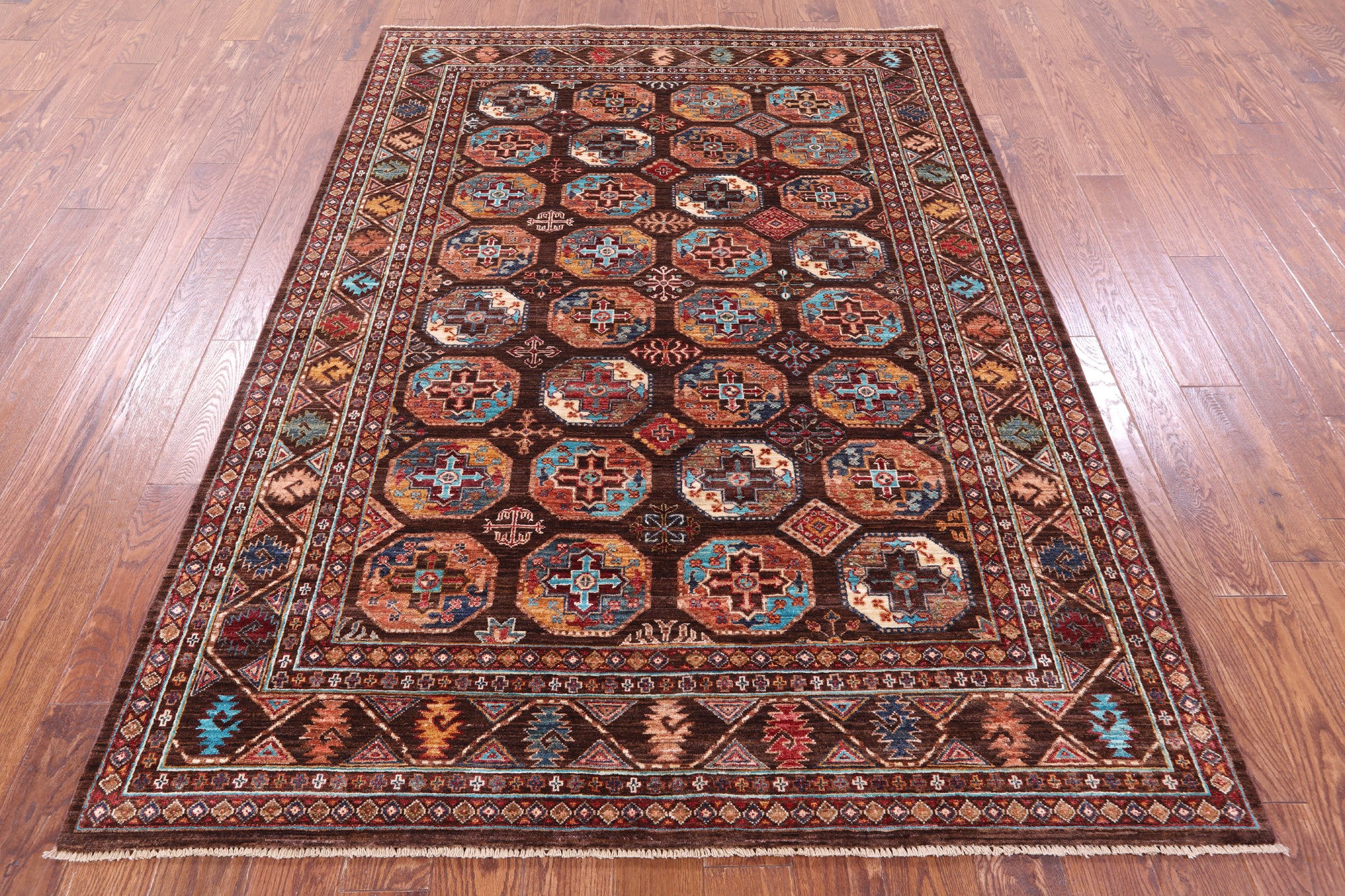 Brown Turkmen Ersari Hand Knotted Wool Rug - 5' 9" X 7' 10" - Golden Nile