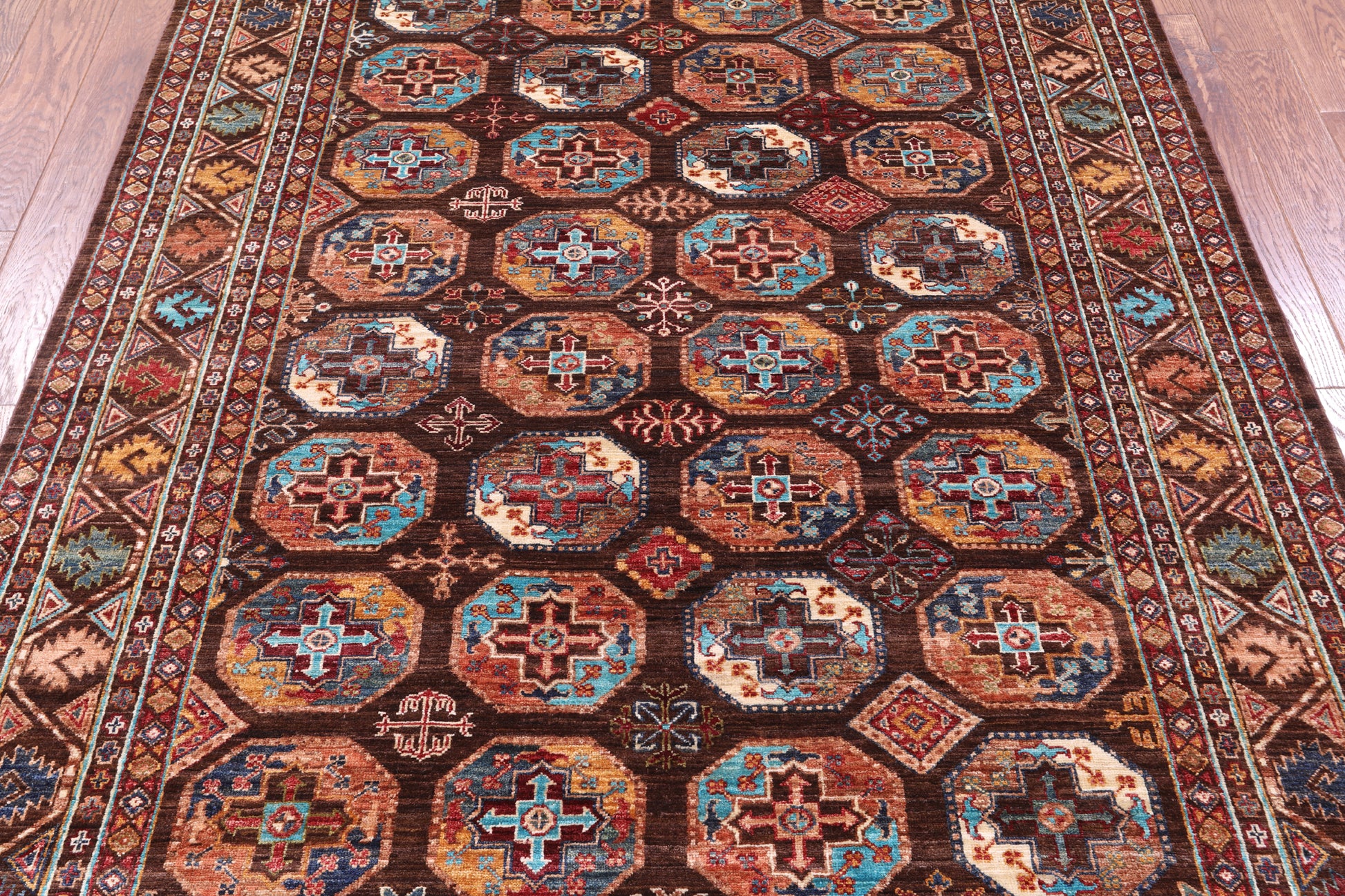 Brown Turkmen Ersari Hand Knotted Wool Rug - 5' 9" X 7' 10" - Golden Nile