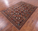 Brown Turkmen Ersari Hand Knotted Wool Rug - 5' 9" X 7' 10" - Golden Nile