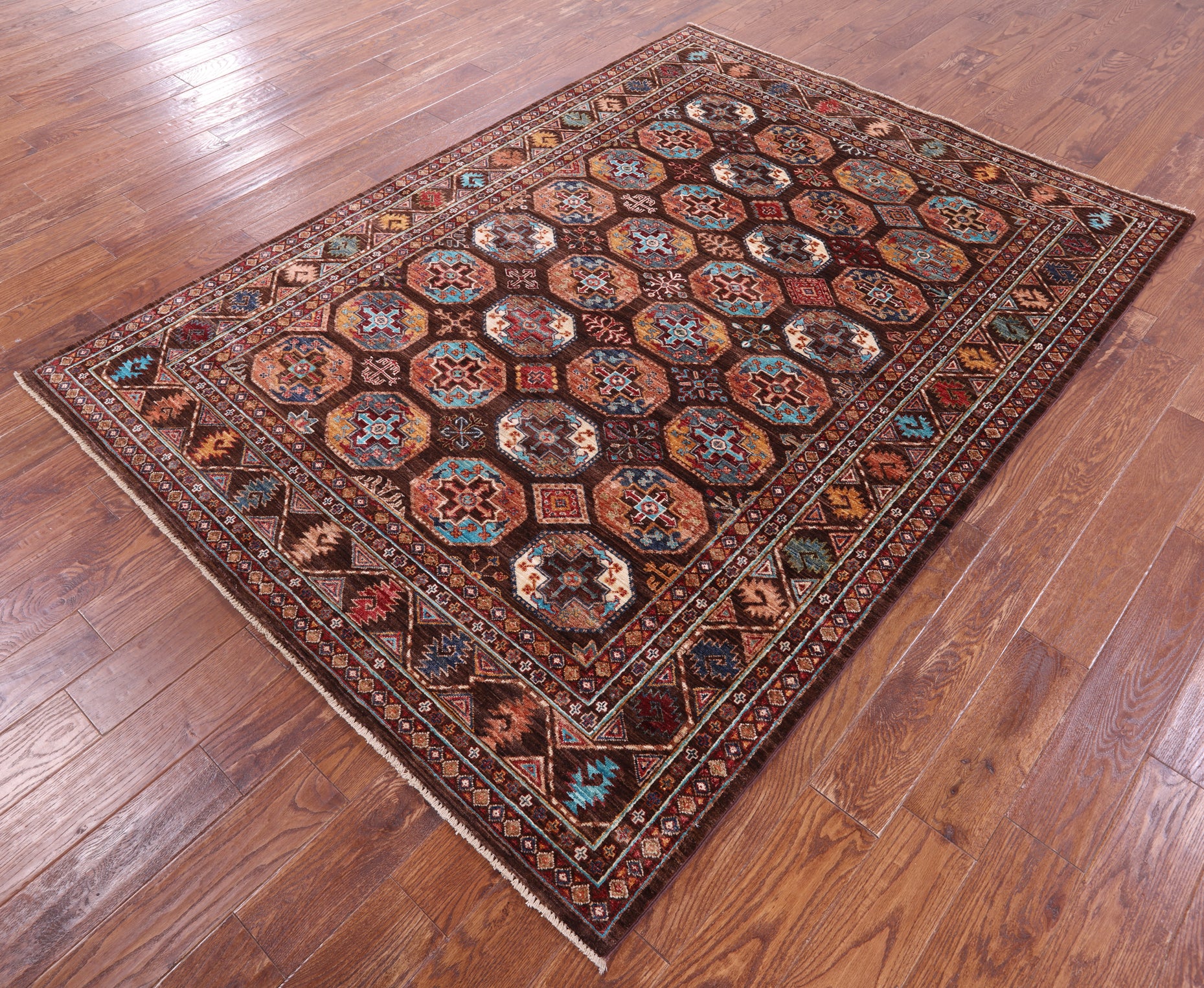 Brown Turkmen Ersari Hand Knotted Wool Rug - 5' 9" X 7' 10" - Golden Nile
