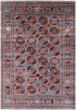 Grey Turkmen Ersari Hand Knotted Wool Rug - 5' 6" X 8' 2" - Golden Nile