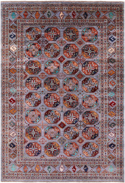 Grey Turkmen Ersari Hand Knotted Wool Rug - 5' 6" X 8' 2" - Golden Nile
