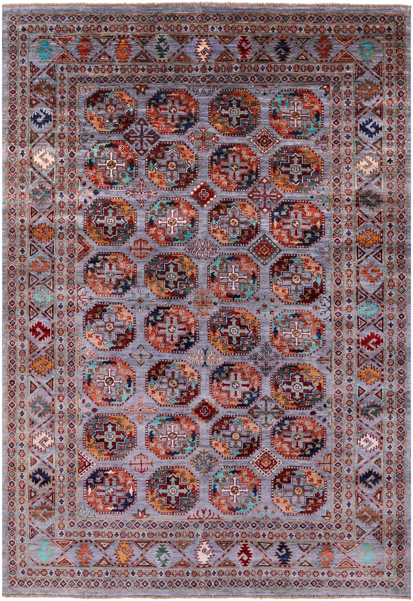 Grey Turkmen Ersari Hand Knotted Wool Rug - 5' 6" X 8' 2" - Golden Nile