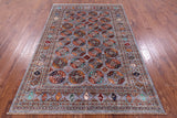 Grey Turkmen Ersari Hand Knotted Wool Rug - 5' 6" X 8' 2" - Golden Nile
